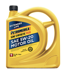 Huile moteur lubrifiante automobile anti-usure semi-synthétique PLUS SAE 5W-20 Petromerica, lot de 3, 5 quarts - Product Image 1