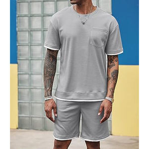 Wholesale Men 2 Piece Custom Unisex Two Tone Short <b>Twin</b> <b>Set</b> Men Oversize Men Summer Short Sleeve T Shirt& Shorts <b>Sets</b> - Product Image 3
