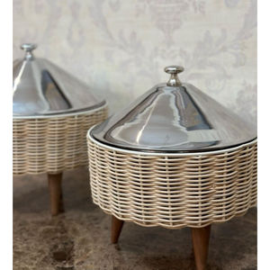 Hecho de acero inoxidable con ollas de ratán Diseño De Luna Perilla Cazuela Plato Festivo Ramadán Buffet Calentador de comida Cazuela Plato - Product Image 4