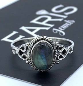 925 argent Sterling dames Labradorite ovale Cabochon pierre précieuse bague zodiaque bijoux boîte-cadeau - Product Image 1