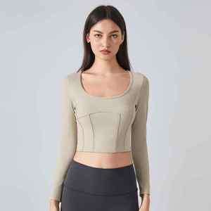 Logo personnalisé en gros séchage rapide femmes à manches longues de haute qualité doux confortable Compression Yoga t-shirt - Product Image 2