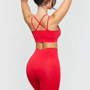2 piezas de conjunto de Yoga para mujer, ropa deportiva para gimnasio, sujetador, pantalones cortos de cintura alta, conjunto de entrenamiento, conjunto deportivo con logotipo personalizado sin costuras - Product Image 4