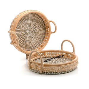 Plateau à chocolat en rotin de forme ronde Plateau de service fait à la main de qualité supérieure Plateau de service en rotin de luxe élégant et classique - Product Image 4