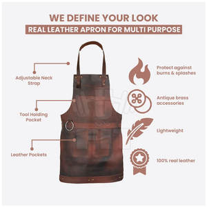 High Quality Cowhide Leather Fireproof Bib Sleeveless <b>Work</b> Safety <b>Apron</b> with Pockets for Welders - Product Image 6