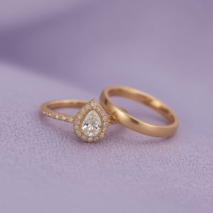 10K Gold Baguette Cut Gemstone Engagement <b>Ring</b> <b>Set</b> Couple Luxury Fine Jewelry Modern Minimalist <b>Wedding</b> Band OEM Party - Product Image 1