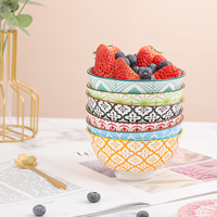Bol en céramique rustique fait à la main Design floral plat en faïence allant au four décoratif poterie soupe Dessert-argile polie durable