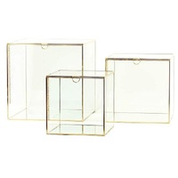 Boîte en verre de forme personnalisée en gros lot de 3 articles de table porte-bijoux en métal fournitures de conteneur de bijoux décoratifs faits à la main