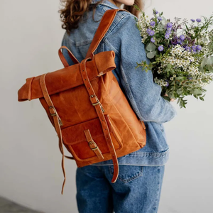 กระเป๋าเป้หนังสไตล์วินเทจสุดหรูมีสไตล์สำหรับผู้หญิงกระเป๋าเป้สะพายหลังสำหรับผู้หญิงแบบพกพามีซิปอเนกประสงค์ - Product Image 1