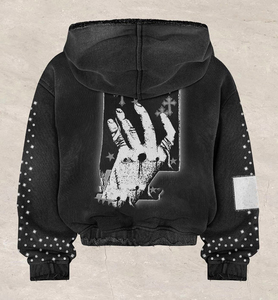 2025 nouveauté personnalisé unisexe lavé à l'acide en détresse sweat à capuche zippé avec strass, sérigraphie 100% coton polaire - Product Image 2