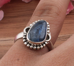 แหวนเงินสเตอริง925พร้อมแหวนพลอย kyanite ธรรมชาติทำด้วยมือเครื่องประดับ Boho วินเทจสำหรับผู้หญิงไอเดียของขวัญ - Product Image 2