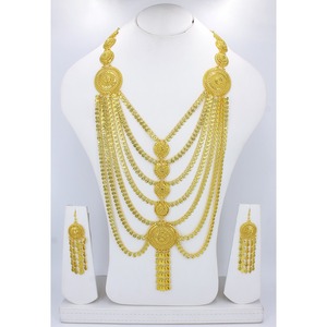 Exquis cuivre plaqué or pour les mariages ou les festivals avec collier boucles d'oreilles bracelet et bague Dubai femmes ensemble de bijoux - Product Image 1