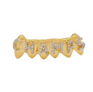 Grillz fin taillé en diamant bicolore à face ouverte sur mesure en or blanc/jaune et argent pour hommes et femmes bijoux - Product Image 5