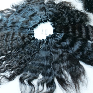 Cheveux Remy 100% non traités de haute qualité du Karnataka, Inde, sans perte, double trame machine, 100g, toutes couleurs, ondulés, lots noirs - Product Image 5