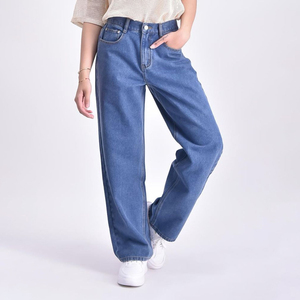 Prix de gros Jean en coton pour femme Pantalon en denim pour petit ami Jeans pour femme quantité minimale de commande bas Jean droit taille moyenne pour femme - Product Image 1