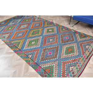 พรมวินเทจขนาดใหญ่ 5.3x10.6 ฟุต พรมตุรกี พรมขนสัตว์ลายสัตว์สีน้ำเงินส้ม - Product Image 5