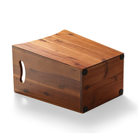 Poubelle carrée en bois d'acacia Poubelle à double poignée avec style pour salle de bain chambre bureau cuisine poubelle de recyclage sans couvercle