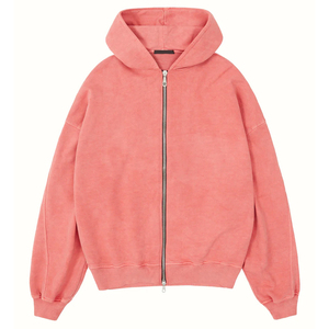 Sudadera con capucha con cremallera completa lavada con ácido para hombre personalizada hecha en fábrica, Sudadera con capucha de algodón transpirable con cremallera para hombre - Product Image 1