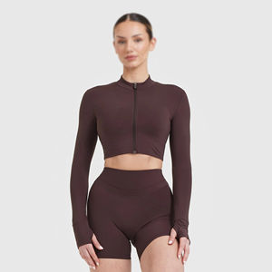 Vestes de sport confortables et respirantes de haute qualité pour la course à pied, le yoga et le fitness, manches longues, fermeture éclair, veste de yoga courte pour femmes - Product Image 1