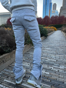 Chándal de algodón 100% de alta calidad para hombre, pantalones apilados, ropa de calle plana, joggers, logotipo personalizado al por mayor, cordón informal OEM - Product Image 3