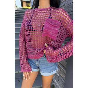 Blusa de punto calado con detalles de bolsillo estilo bohemio y brillo 1361 - Product Image 2