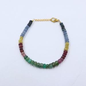 Bracelet en saphirs naturels multi-couleurs de qualité AAA+, taille 5x5x4MM, perles de pierre religieuses chrétiennes coupées en rondelle, vendu au gramme - Product Image 1