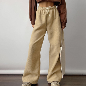 Women's Winter Warm <b>Sherpa</b> Athletic Sweatpants <b>Jogger</b> Fleece Fluffy Plush Wide Legs Elastic Waist 100% Cotton Pants with Pockets - Product Image 5