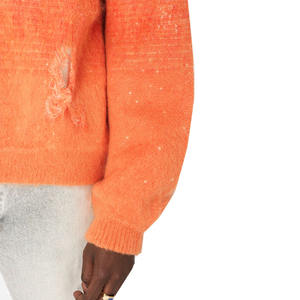 Custom Design <b>Men</b> Zipper Wool Mohair Knitted <b>Hoodie</b> for Sale <b>Men</b> <b>Orange</b> Colour Textured Design Mohair Fluffy <b>Hoodie</b> in Low MOQ - Product Image 5