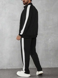 Wholesale <b>Men</b> Black Tracksuit with <b>White</b> Side Stripe Zip Jacket and Jogger <b>Pants</b> Two Piece Casual Sportswear Training Outfit Set - Product Image 4