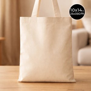 3 Line Stitched Natural Cotton Eco-Friendly Cotton Tote <b>Bag</b> <b>Long</b> Handle Mini 10x14 Size Durable <b>Bag</b> With DTF Screen Printed <b>Bags</b> - Product Image 2