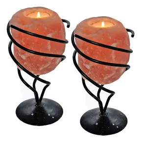 Gentle Glow for Wellness <b>Pink</b> Color Salt Iron Wrought Stand with Salt <b>Candle</b> Holder-Sian Enterprises - Product Image 3