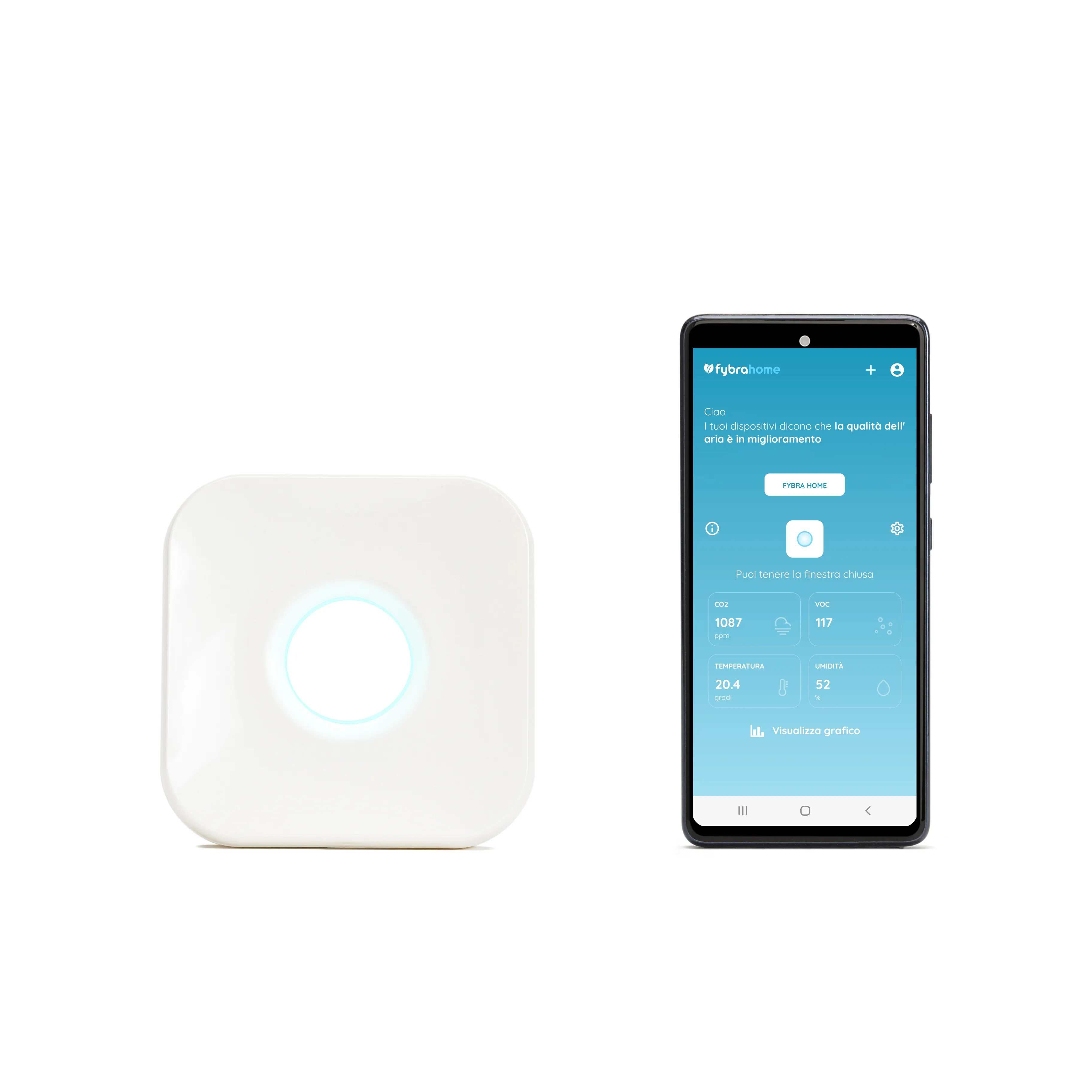 Fybra Smart Indoor Air Quality Sensor with CO2 Temperature Humidity VOC WIFI Connection for Home Automation USB Installation