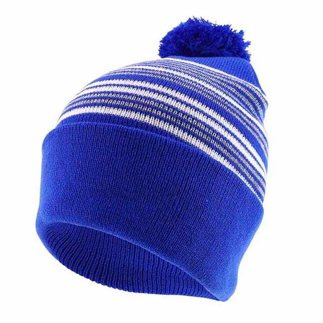 Light Weight Beanies Hats Blue and White Color Striped Design 100%Cotton Knitted Winter Warm Solid Color Letter jacquard beanie