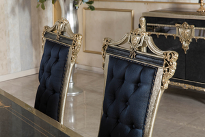 Luxury Royal Style <b>Dining</b> <b>Chair</b> Gold Leaf Hand-Carved Wood Frame with <b>Navy</b> Blue Tufted <b>Velvet</b> - Product Image 3