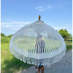 Sombrilla de Playa Cuadrada de Macramé con Flecos, Estilo Bohemio, con Poste de Madera, para Patio, Jardín, Hotel, Gimnasio, para Uso en la Playa - Product Image 2