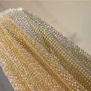 पार्टी ड्रेस कपड़ों के लिए लक्ज़री मेश क्रिस्टल ग्लिटर स्पैन्डेक्स स्ट्रेच फिशनेट ग्लास स्फटिक इलास्टिसिटी डायमंड फैब्रिक - Product Image 6