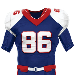 Uniforme de Fútbol Americano Sublimado Personalizado 100% Poliéster, Transpirable, Absorbente de Humedad, Azul Marino y Blanco, con Nombre del Jugador - Product Image 2