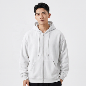 Sudadera con Capucha Unisex Blanca con Cierre, Estilo Oversize, Felpa Francesa, Color Sólido, Casual, Manga Larga, para Otoño - Product Image 3