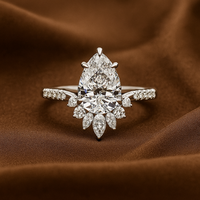 Anillo de Compromiso de Oro Sólido de 14K con Moissanita de Corte Pera Floral Vintage de Lujo para Mujer, Certificado IGI, 2.10 Quilates en Total, para Fiesta o Aniversario