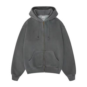 Sweats à capuche en polaire, sweats à capuche unis pour hommes, coupe régulière, lavage à l'acide, fermeture éclair, coton, hiver, respirant, séchage rapide, processus vintage, Impex - Product Image 4