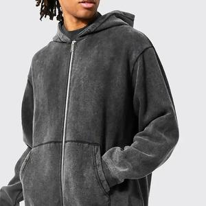 MOVATEXTILES New Arrival Oversized Acid Washed Distressed Hoodies Hommes Basics Ripped Oversized Vintage HeavyWeight Hoodie Foe Hommes - Product Image 2