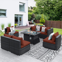 Vente en gros de canapés de jardin contemporains meubles modulables d'extérieur en osier noir avec table de foyer