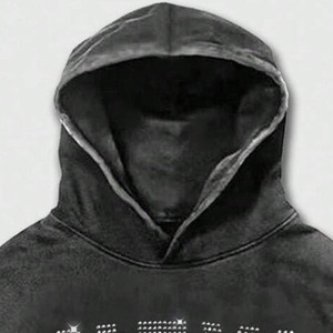 Sudadera con capucha de gran tamaño con estampado cruzado y letras de diamantes de imitación de alta calidad para hombre-Sudadera con capucha lavada con hombros caídos regulares para hombre - Product Image 3