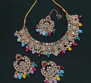 Ensemble ras du cou de luxe styliste tendance New Shadow avec boucles d'oreilles et Tikka avec perle Parure de bijoux pour femmes pour mariage - Product Image 2