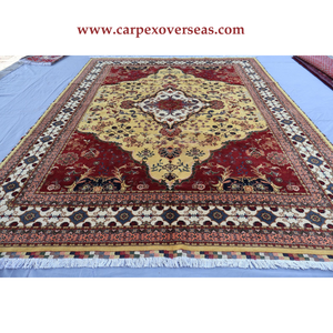 Tapis en laine turque fait à la main de haute qualité jaune Beige rouge Design floral taille personnalisée résistant aux taches et réversible - Product Image 2