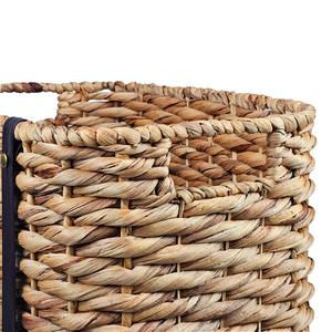 Set of 3 water hyacinth woven <b>baskets</b> with leather handles Handmade Storage <b>Basket</b> Wholesale eco-friendly Made in Vietnam - Product Image 6