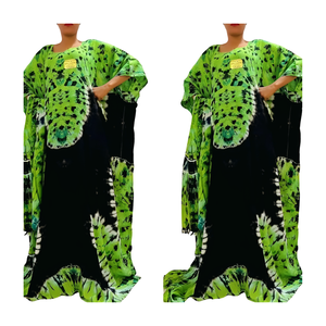 Green Tie Dye <b>Kaftan</b> Maxi Dress O-Neck Cap Sleeve Loose Fit Asymmetric Hem <b>Summer</b> Casual Wear - Product Image 1