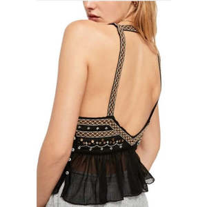 Canotta Nera Camille da Donna Free People, Taglia Grande, Ricamata e con Pizzo, in Maglia di Modal - Product Image 2