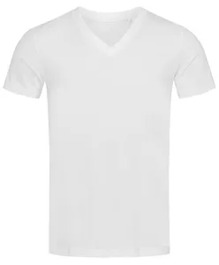 男士竹棉t恤v领修身优质t恤100% 棉短袖白色染色修身v领短袖