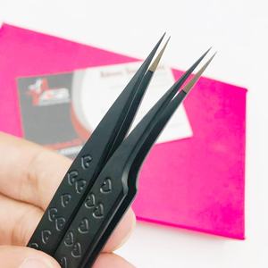Professional Black Heart-Engraved Stainless Steel <b>Eyelash</b> Extension Tweezers Sustainable Beauty <b>Applicator</b> Strong Grip Pointed - Product Image 1