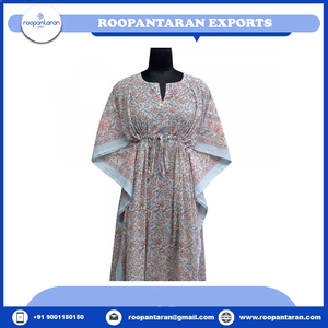 Beach <b>Kaftan</b> Free <b>Size</b> Indian Hand Block Printed Long Free <b>Size</b> <b>Kaftan</b> Loungewear in Soft Cotton Voile for Sale at Lowest Price - Product Image 6